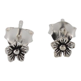 Touch Jewellery 925 Sterling Silver Flower Stud Earrings with Oxidized Detail - Tiny