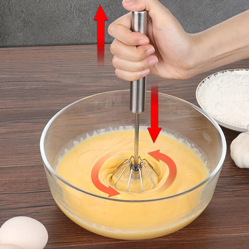 AIMALL Semi-Automatic Stainless Steel Whisk, Hand Push Egg Beater and