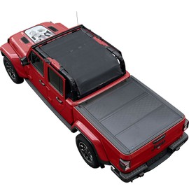 Shadeidea JT Sun Shade Top Sunshade Compatible with Jeep Gladiator Top Shade Mesh Screen Roof Cover (2018-2023)- Wind Noise UV Blocker with GrabBag Pouch -10 Year Warranty- Black -Front&Rear&Back