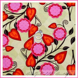 Michael Miller Fabrics BonEful Fabric FQ Cotton Quilt Green VTG FLOWER Garden Cottage Red Pink Leaf Dot