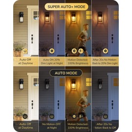 EDISHINE Motion Sensor Outdoor Lights Wall Mount, Set of 2 Dusk to Dawn Exterior Light Fixture with Water Ripple Glass, Waterproof Outside Wall Lantern Sconce for Porch Front Door Garage Patio, 2 Pack