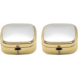 Set of 2 Dual-Compartment Square-Shaped Pocket Purse Pill Box & Organizer (Brushed Silver/Gold)