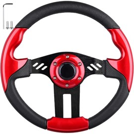 Golf Cart Steering Wheel for EZGO TXT/RXV, Club Car DS/Precedent/Tempo, Yamaha G29/Drive/Drive 2 and Most Golf Cart Models, PVC Material Red (Required Adapter Not Included)