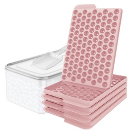 WIBIMEN Mini Ice Cube Trays, Upgraded Small Trays Easy Release, 104x4 PCS Tiny Tray Crushed for Chilling Drinks Coffee Juice(4Pack Pink trays & Bin Scoop)