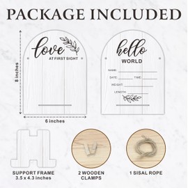Hello World Baby Newborn Wooden Sign - Ultrasound Picture Frame With Stand - Double Sided Print Unfinished Baby Announcement Plaque - Hospital Nursery Baby Milestone Board & Pregnancy Gift(White)- A04