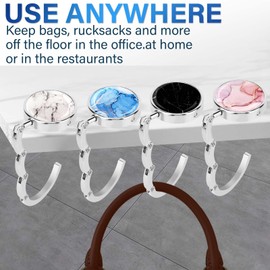 Zikenis Bag Holder for Table, 4 x Table Handbag Holder Hooks, Foldable Non-Slip Bag Hook Holder, for Handbags in the Desk, Restaurant, Marbling Bag Hook Set