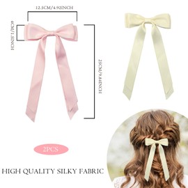 Silky Satin Hair Bows 2 Pieces Hair Clip Red Hair Band Ponytail Holder Accessories Hair Clips Metal Clips Hair Bow for Women Girls Toddlers Teens (Pink/Beige)