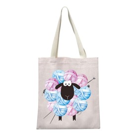 Knitting Tote Bag Knit Gift Knitting Gift Knitter Gift Gift For Knitter Knitting Lover Gifts Knitting Yarn Shopping Bag (Cotton, Wool sheep tote ca)