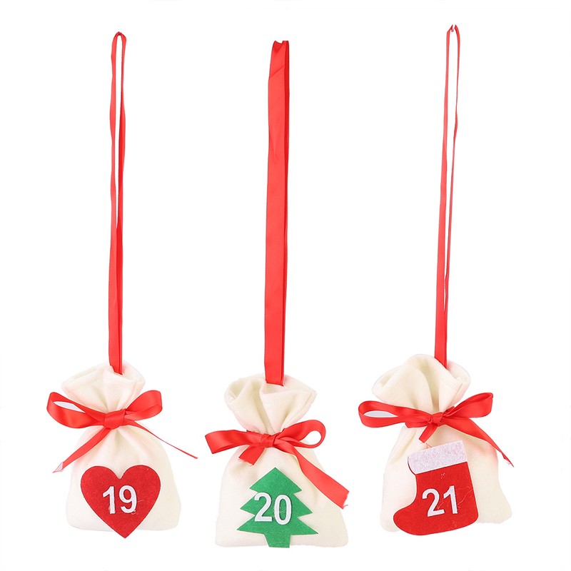 Christmas New Year Countdown Advent Hanging Calendar Gift Bags Pouches