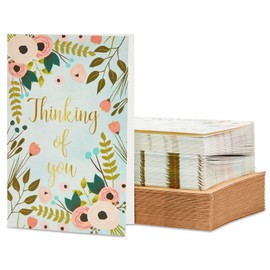 BEST PAPER GREETINGS 48 Pack Thinking of You Cards Bulk with Brown Envelopes, Gold Foil and Floral Design (4x6 In) - Thinking of You Cards with Envelopes