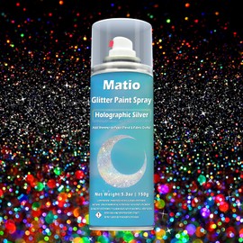Matio Craft Glitter Spray, 5.3oz/150g Holographic Silver Ultra Fine Spray Glitter for Crafts, 1/128" Diamond Dust Sealer Coating for Craft Projects, Flowers, Wood Metal Glass