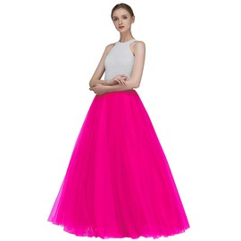 EllieHouse A Line Long Maxi Bridesmaid Tulle Skirt for Wedding Evening Party P68 Hot Pink XL