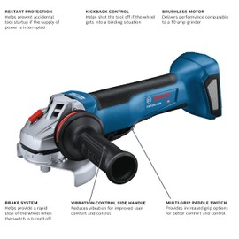 Bosch GWS18V-10PN-RT 18V Brushless Lithium-Ion 4-1/2 - 5 in. Cordless Angle Grinder with Paddle Switch (Tool Only) (Renewed)