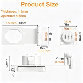 90 Degree Door Password Hasp Latch Lock- White Keyless Sliding Closet Lock Safety Right Angle Hasp Lock Barn Door Lock and Latch for Shed, Cabinet, Gate, Bedroom, Fence, Garden, Backyard Door 2 PCS