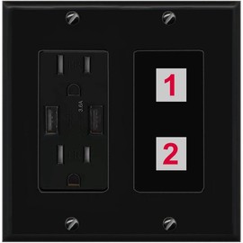 RiteAV Custom Wall Plate 2 Port, USB Charger, Black/Black, Choose HDMI Coax 3.5mm Banana Cat5/6 Phone RCA Speaker Toslink USB