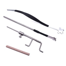 TUOREN Silver Violin Sound Post Tool Set Include S Style Sound Post Setter & Sound Post Gauge & Retriever Clip Violin Parts & Accessories Stainless Steel with Rubber Grip 4pcs