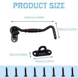 Yosawo Pack of 2 Black Storm Hooks, Stainless Steel Cabin Hooks, Viewing Hooks, Sliding Door Handle for Sliding Door Windows, Windows, Garden House (Black-4)