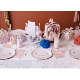 Libetui 56-Piece Tableware Set Cat Party Tableware Children's Birthday Cat Birthday Cat Party Birthday Children Adults Disposable Tableware for 12 People