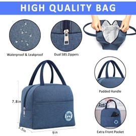 lohey Insulated Lunch Bag, Thermal Lunch Box for Adult Kids, Water-Resistant Small Cool Bag Leak-Proof Lunch Organizer for Work, School, Picnic (Navy Blue)