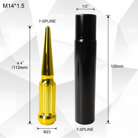 MEILUNBS M14x1.5 Spiked Lug Nuts, 3/4" Hex Closed End Nut with 1 Socket Key, Wheel Spiked Lug Nuts for Silverado Sierra 1500 2500 3500, F150 F250 F350, Fit for Aftermarket Wheel (24Pcs,Gold)