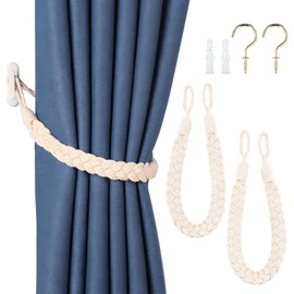 Litinliv Pack of 2 Curtain Tiebacks, Curtain Tiebacks Made of Natural Cotton Rope, Curtain Ties with Twisted, Decorative Curtain Tiebacks, for Living Room, Bedroom, Cafe (Beige)
