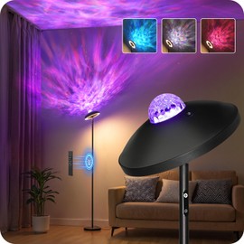 GOEBLESON LED Floor Lamp with RGB Galaxy Projector, 18W Double Sided Corner Light Rotatable, Dimmable Standing Lamp with Remote, Black Modern Lamp for Living Room, Bedroom, Kids Room, Gaming B14LD05