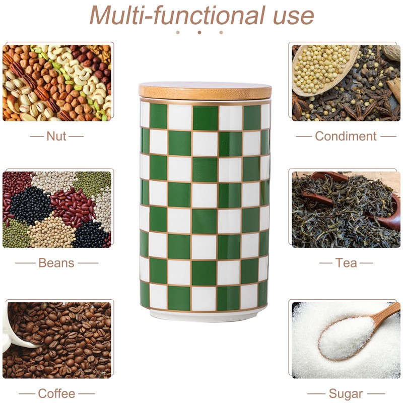 XYQXYQ Kitchen Countertop Ceramic Checkered Canisters,Black And White Food Storage