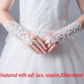 LeJulyeekay Lace Communion Gloves Wedding Pageant Princess Flower Girls Gloves (B-white)