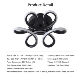 Tealight Small Hallway Modern LED Ceiling Light, 9.8 inch 22W 2200LM 6500K Cool White Semi Flush Mount Ceiling Light Fixture for for Hallway Laundry Room Corridor Dining Room, Black