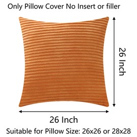 Demetex 65x65 Cushion Covers Corduroy Orange Cushion Cases for Autumn Decorative Solid Striped Euro Pillow Shams for Party Birthday Holiday, Set of 2, 65cm x 65cm, Orange