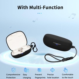 NOUKAJU for Baseus Bowie MF1 Case Cover, Earphone Protective Cover(with Carabiner + Lanyard + Cleaning Pen) Drop-Proof,Shock-Proof,Protective Case for Baseus Bowie MF1 Open-Ear Headphones(Black)