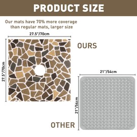 Square Shower Mat Non Slip: 27 x 27 Inch Extra Large Shower Mats with Drain Hole in Middle - PVC Loofah Anti Slip Shower Floor Matt for Inside Shower