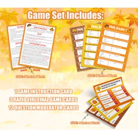 Fall Thanksgiving Family Feud Game for Adults, Friendly Feud Quiz, 12 Question Cards & 3 Final Round Cards, Thanksgiving Party Games for Family Game Night Fun Trivia Quiz for Office Class Groups, 02