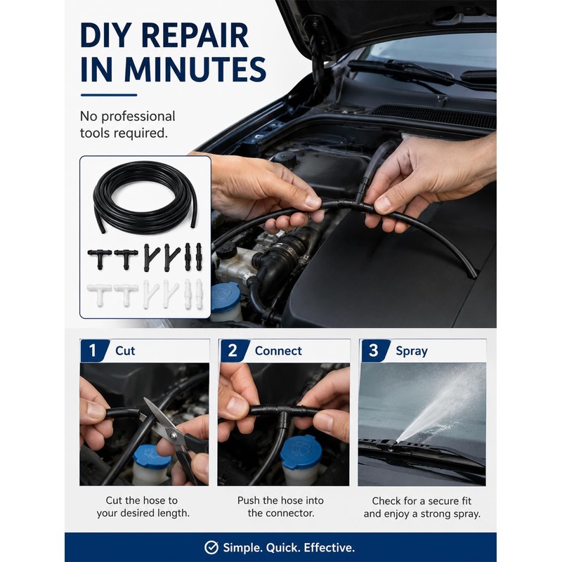 3-Meter(9.84ft) Windshield Washer Hose Kit with 12 Connectors for Vehicles