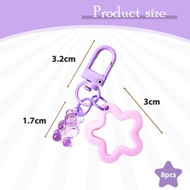 8PCS Hollow Star Pendant Keychain Set, Cute Transparent Bear Design, Candy Color Plastic Pentagram Keychain Stars, Lightweight Keyring Bag Charms for Daily Carry & Decor, Suitable for Various Uses