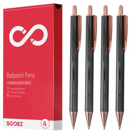 Sooez Metal Pens 4Pcs, Ballpoint Pens Retractable, Ball Pen Ballpoint Smooth Writing Pens, 1.0mm Medium Point, Pens for Women Men Gifts for Journaling Coworkers Teacher Office School, Black Barrel
