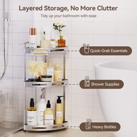 Binecer Corner Shower Caddy Standing, 3 Tier Shower Organizer Stand with Soap Holder, Rustproof Shower Shelves for Bathroom Storage, Silver
