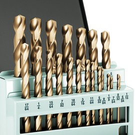 BeHappy 21Pcs Cobalt Drill Bit Set, M35 HSS, 135 Degree Tip, Twist Jobber Length for Hardened Metal, Stainless Steel, Cast Iron, Wood, and Plastics, with Index Storage Case 1/16"-3/8"