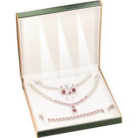 LED Extra Large Necklace Pendant Earring Ring Bracelet Box Luxury PU Leather Dome Top with Gold Color Painting on the Sides Big Jewelry Sets Gift Holder Box with Light for Women for Men (1, Green)