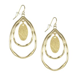 Beautiful Gold Hammered Double Teardrop Statement Earrings, 18K Gold Ear Wires