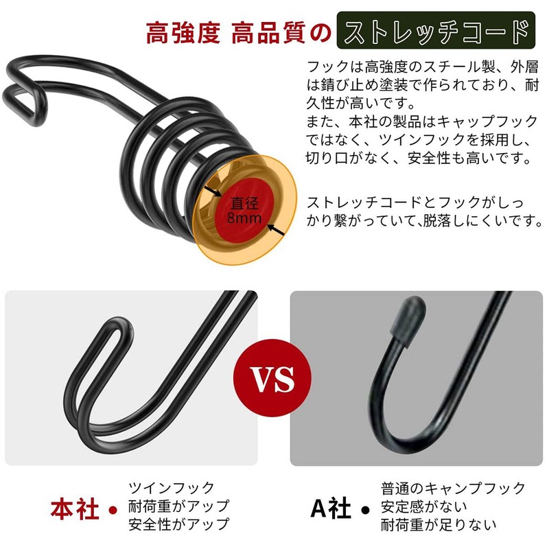 Stretch Cord, Tent Tarp Parts, Tent Clip, Tension Line, Twin