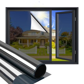 Niviy One Way Window Film Privacy Mirror Effect Self-Adhesive Window Tint UV Heat Control Glass Door Film for Home and Office, Black-Silver 17.7 x 118 inches