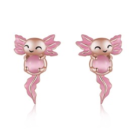 Moonstone Axolotl Earrings S925 Sterling Silver Pink Axolotl Stud Earrings Animal Salamander Axolotl Jewellery