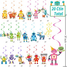 iPartyFun 20Pcs Robot Birthday Party Decorations Gear Robot Hanging Decoration Robot Hanging Swirls for Boys Birthday Decoration Gear Robot Baby Shower Supplies