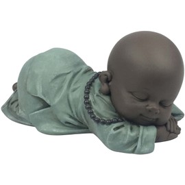 Bonze Snorer Statue - Zen and Feng Shui Decoration - To Create a Relaxing and Spiritual Ambiance - Good Luck Gift Idea - Width: 11.5 cm - Colour: Green and Brown - Zen'Light