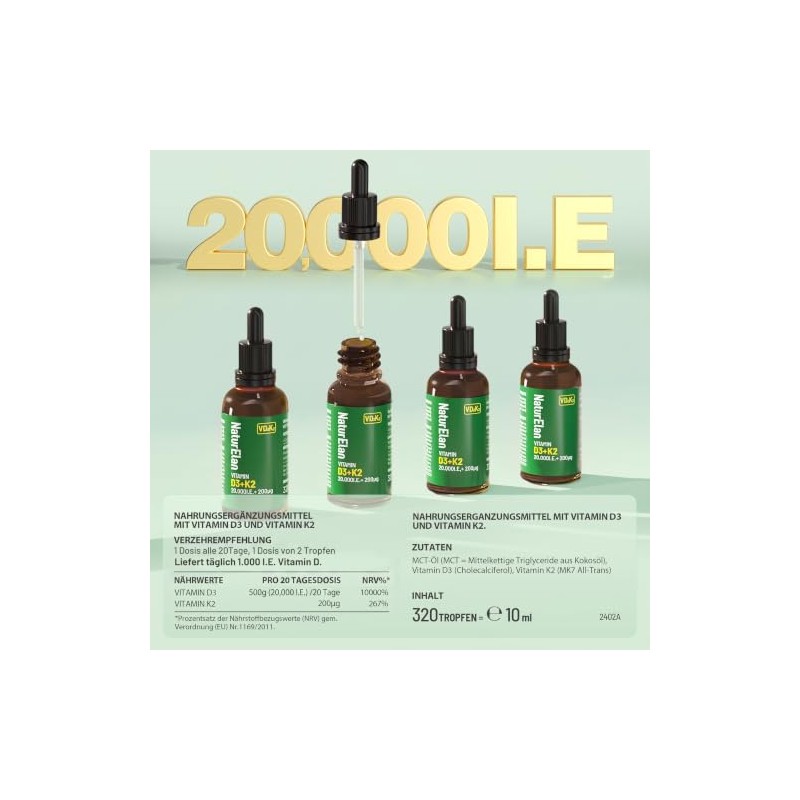 Vitamin D3 K2 High Dose Drops - 20000 IU +