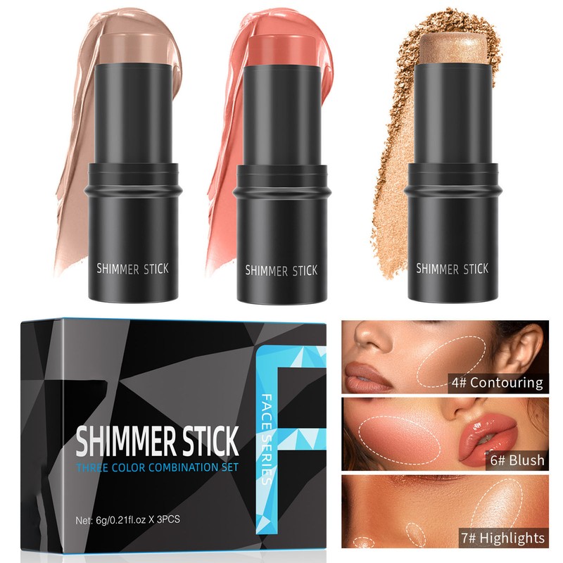 3pcs Highlight Blush Contour Stick Professional Cream Blush Stick for