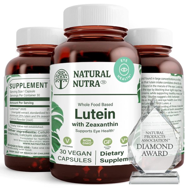 Natural Nutra Lutein and Zeaxanthin Supplement, Helps to Maintain Vision Health, Protects Cell in Eyes, Gluten Free, Soy Free, 20mg - 30 Capsules