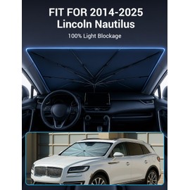 Proadsy Windshield Sun Shade Umbrella for 2014-2025 Lincoln Nautilus Foldable Car Umbrella Sunshade with Soft TPU Handle Spring Structure Crystal Cooling Material Protect Car from Rays & Heat