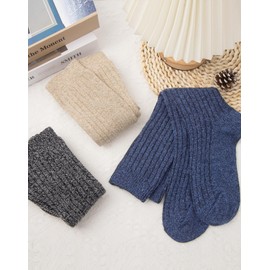 Loritta Wool Socks for Women Winter Warm Long Scrunch Sock Cable Knit Knee High Boot Slouchy Socks,Navy Blue/Dark Gray/Beige(Mix Line)